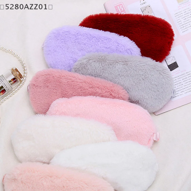 1PC Sleeping Mask Solid Color Simulated Silk Eye Mask Soft Plush  Blindfold Cute Love Cloud Eye Cover Comfortable Breathable