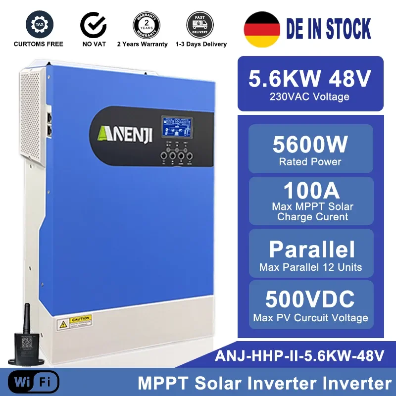 Hybrid Solar Inverter 5.6KW 48V 220V Pure Sine Off Grid Tie Photovoltaic Inversor 100A MPPT Charge Controller for PV Solar Plane