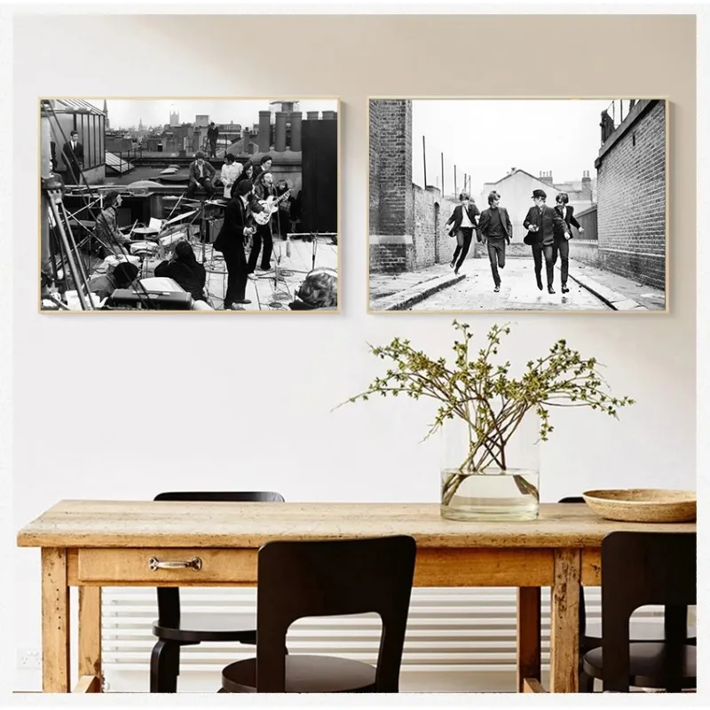 1960s Famous Rock Band Music Vintage Black White Photography A-Abbey Road Poster Canvas Painting Wall Art Pictures Home Decor