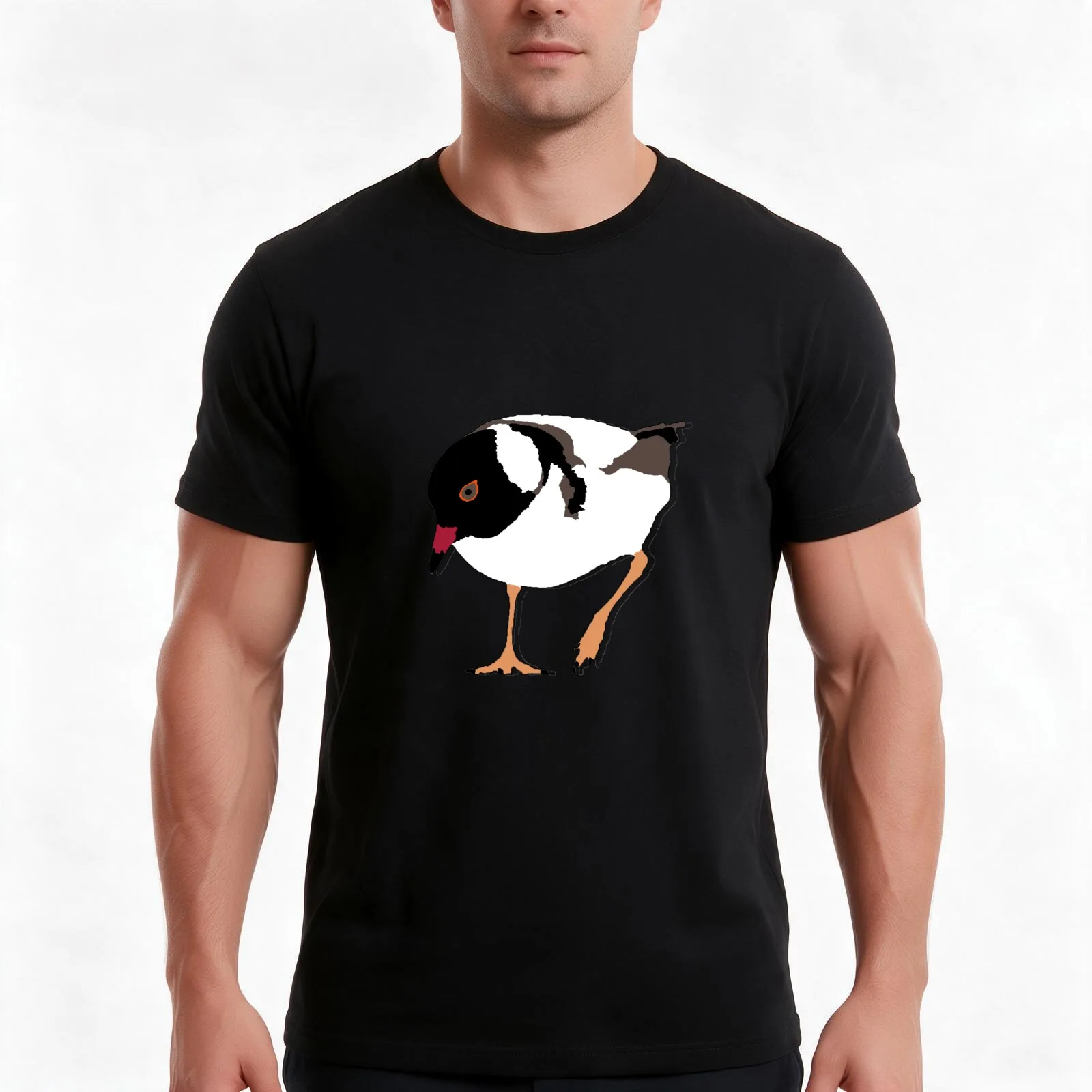 Hooded Plover T-Shirt, Summer Casual Cotton Tee, Oversized Streetwear Tops, Vintage Graphic Print, Loose Fit Short Sleeve