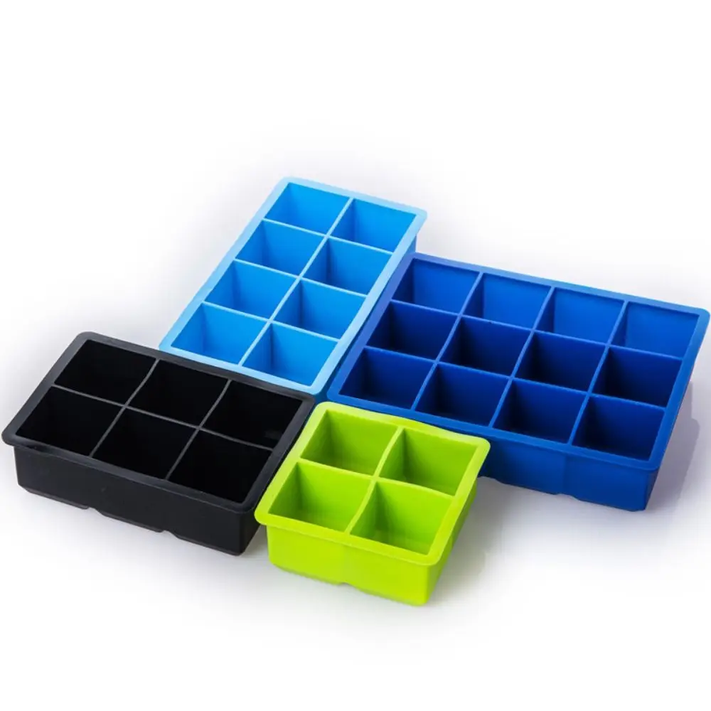 Grid freezing Silicone Large Ice Cube Tray 4/6/8/12 Grids DIY Ice Cube Maker BPA Free Reusable Square Ice Mold Party