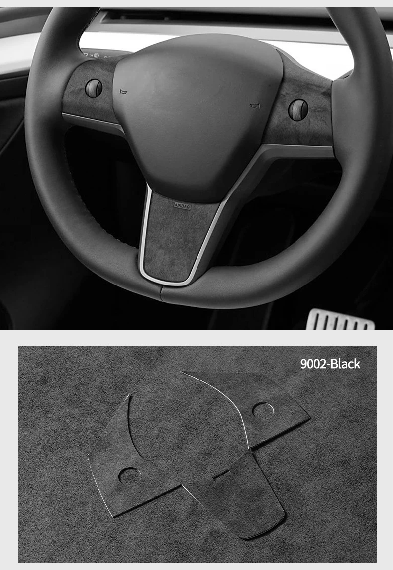 Für Tesla Model 3(2019-2022)/Model Y(2019-) Lenkradverkleidung, Rahmenaufkleber aus Alcantara, Auto-Innenraum-Tuning-Zubehör – Detail 7
