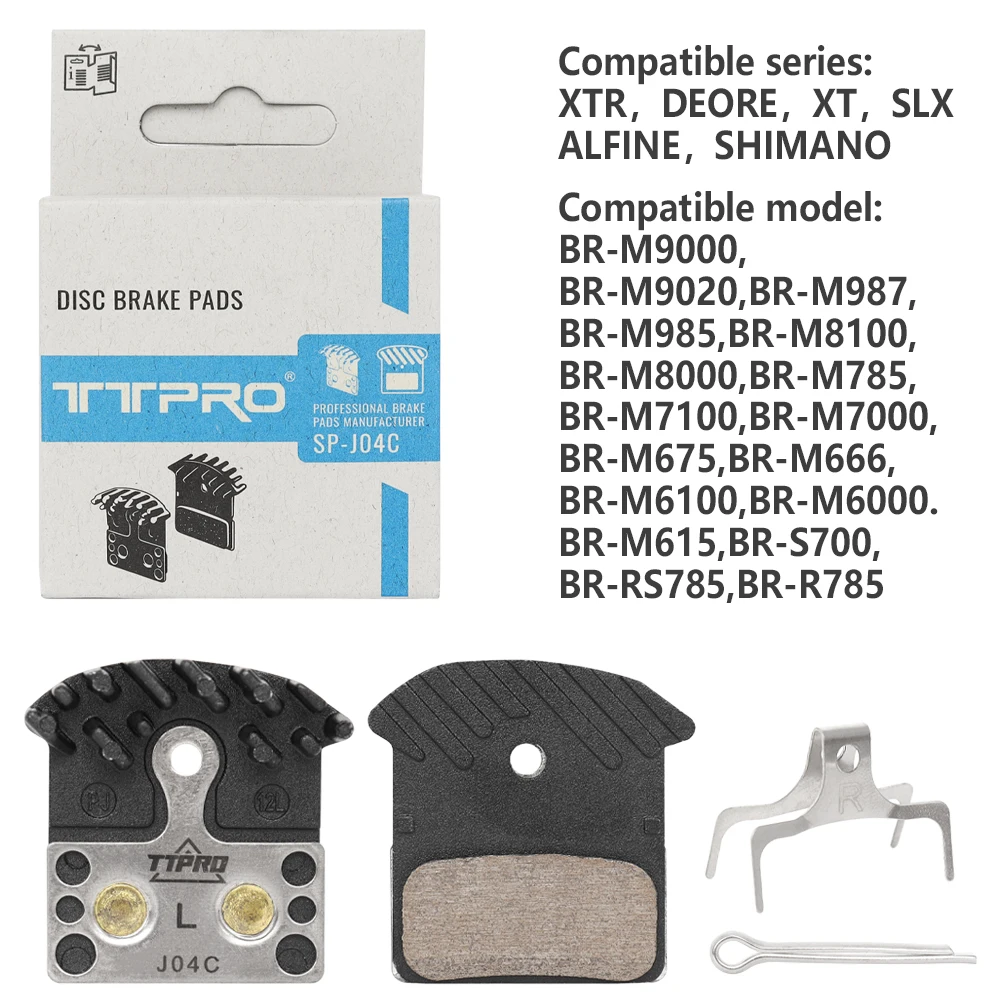 TTPRO SP-J04C MTB Disc Brake Pads Metal Brake Pads with FIN for DEORE XT M7100 M8100 M6100 M9000 M9020 Bike Parts