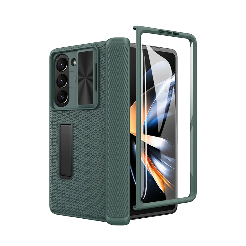 

For Galaxy Z Fold 5 Case Shockproof PC Hinge Bracket Sliding Camera Lens Protection Cover With Tempered Glass For Galaxy Z Fold5