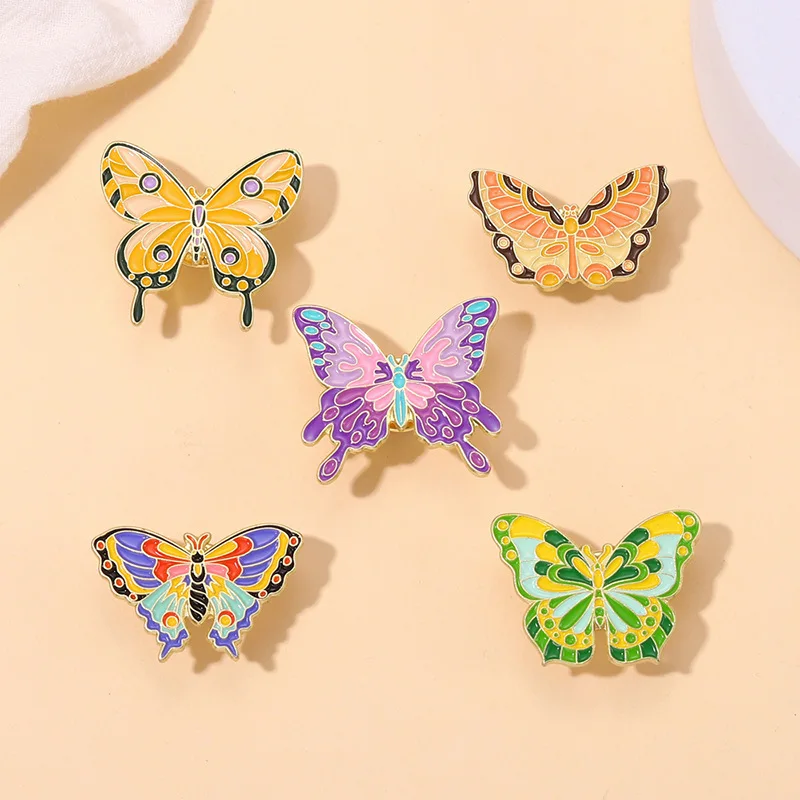 Butterfly Enamel Brooch Creative Orchid Rose Colorful Butterfly Metal Badge Punk Yellow Flower Moth Lapel Pins Jewelry Gifts