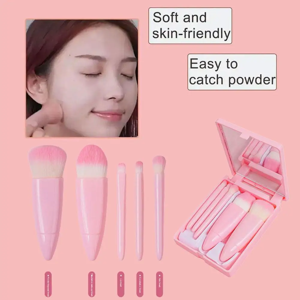 กระจกแต่งหน้าแบบพกพาขนาดเล็กพร้อมกระเป๋าขยายขนาดแปรงสำหรับแต่งหน้า5ชิ้น Y5E6พับได้