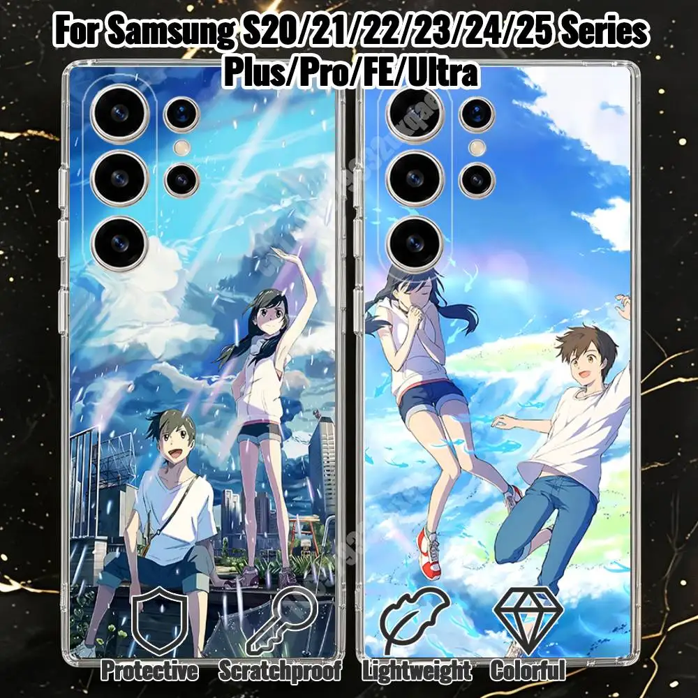 W-Weathering With You Makoto Shinkai Phone Case for Samsung Galaxy S20 21 22 Ultra Plus S23 24 25 FE Lite Transparent Bumper