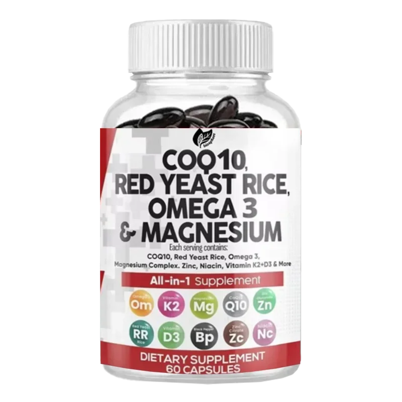 

Heart Health Support Capsules COQ10 Red Yeast Rice Omega 3 Magnesium Niacin Zinc Vitamin K2 D3 Male Female Support
