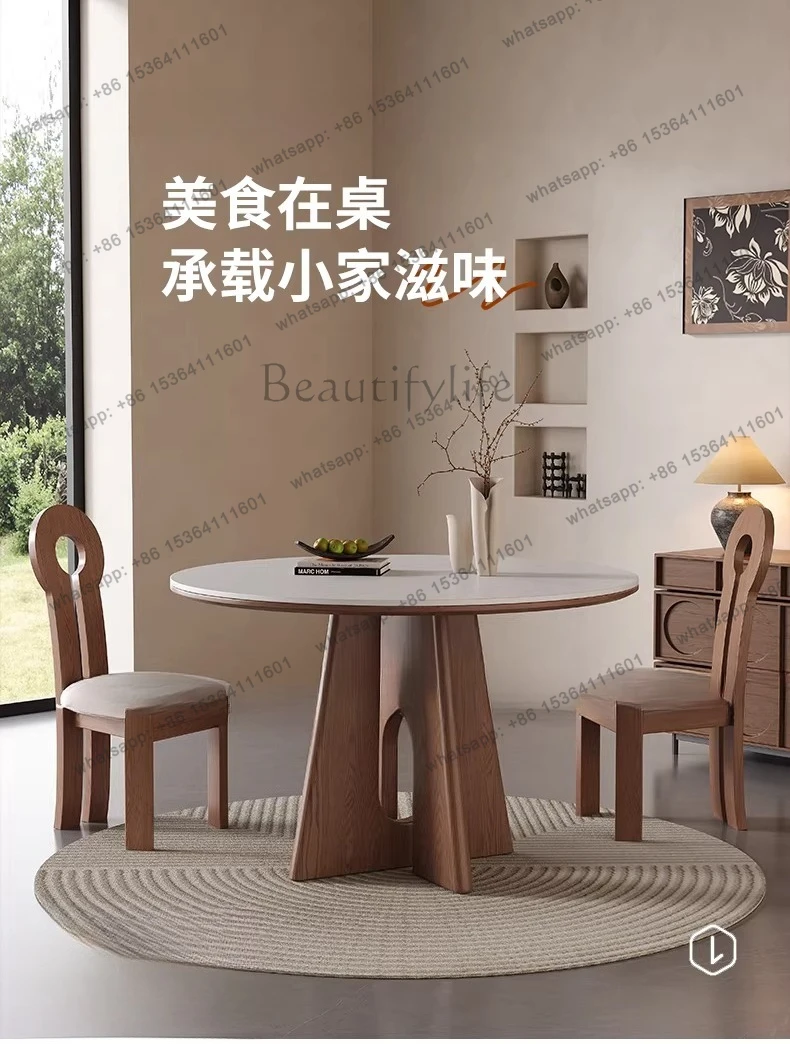 Nordic rock slab dining table modern simple white matte medium antique round solid wood