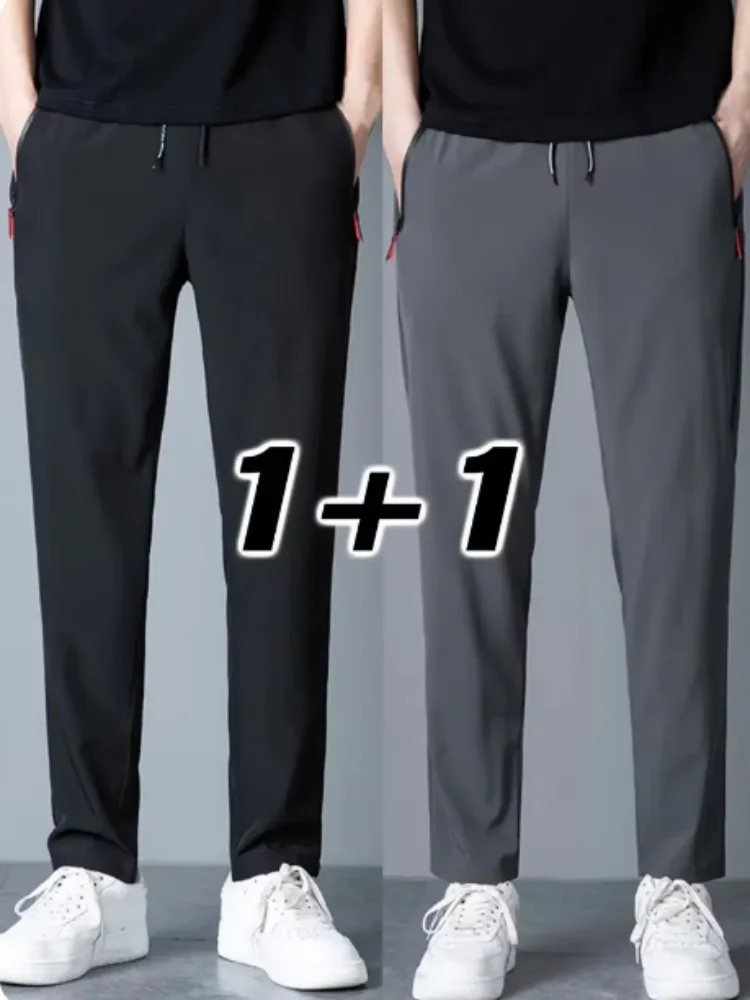 2 Pieces Men's Casual Pants Stretch Elastic Waist Jogger Korean Classic Blue Black Gray Male Brand Trousers Plus Size