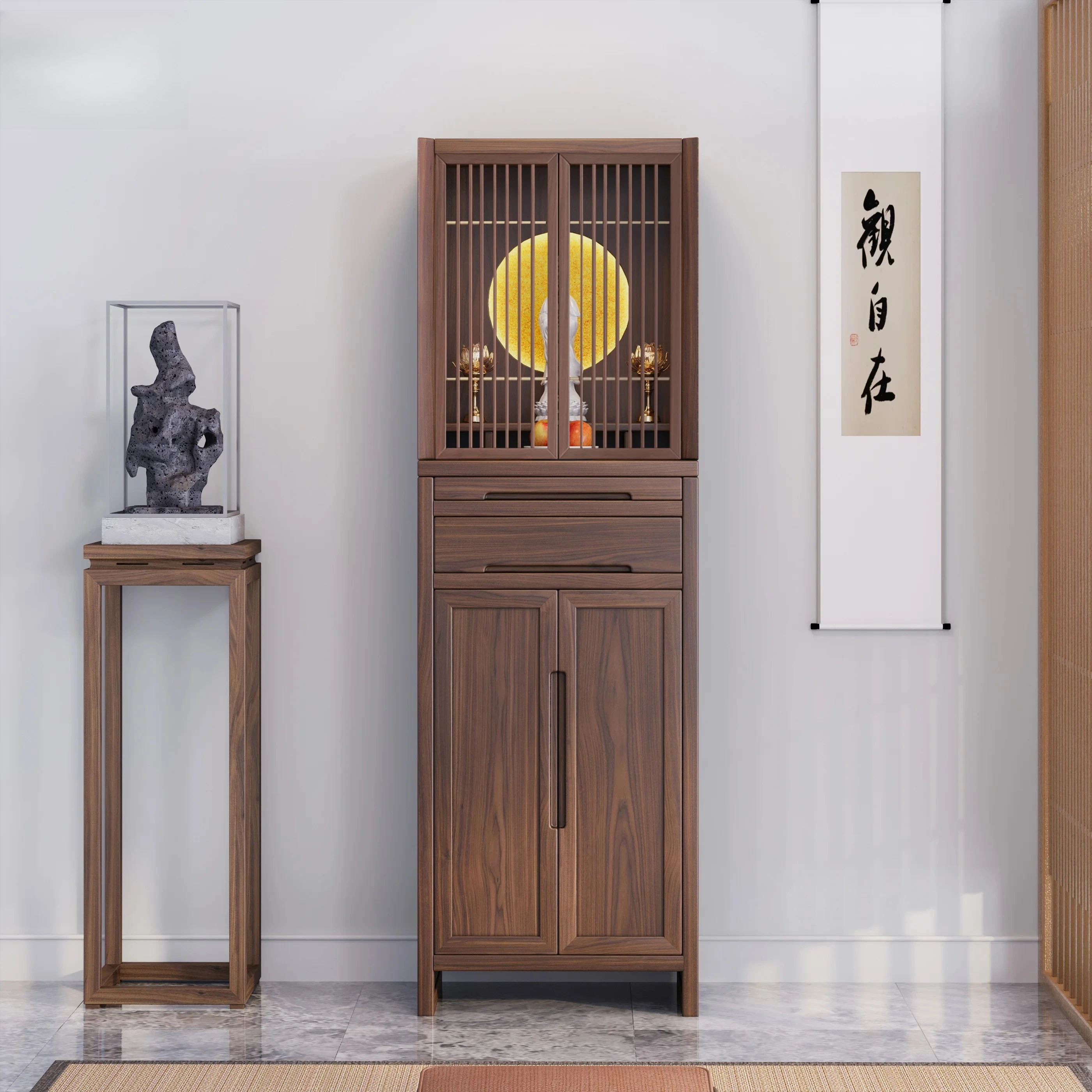

modern light luxury Guanyin Guangong Buddhist niche solid wood simple home small God of Wealth