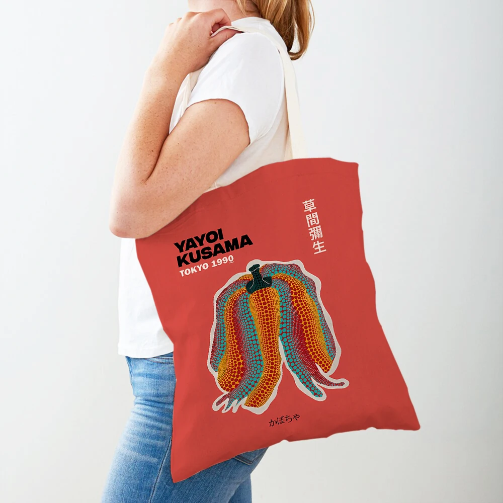 Japanese Yayoi Kusama Shopper Bag Pumpkin Weird Mother-in-law Wave Dot Tote Handbag Fashion Art Casual Women Shopping Bags