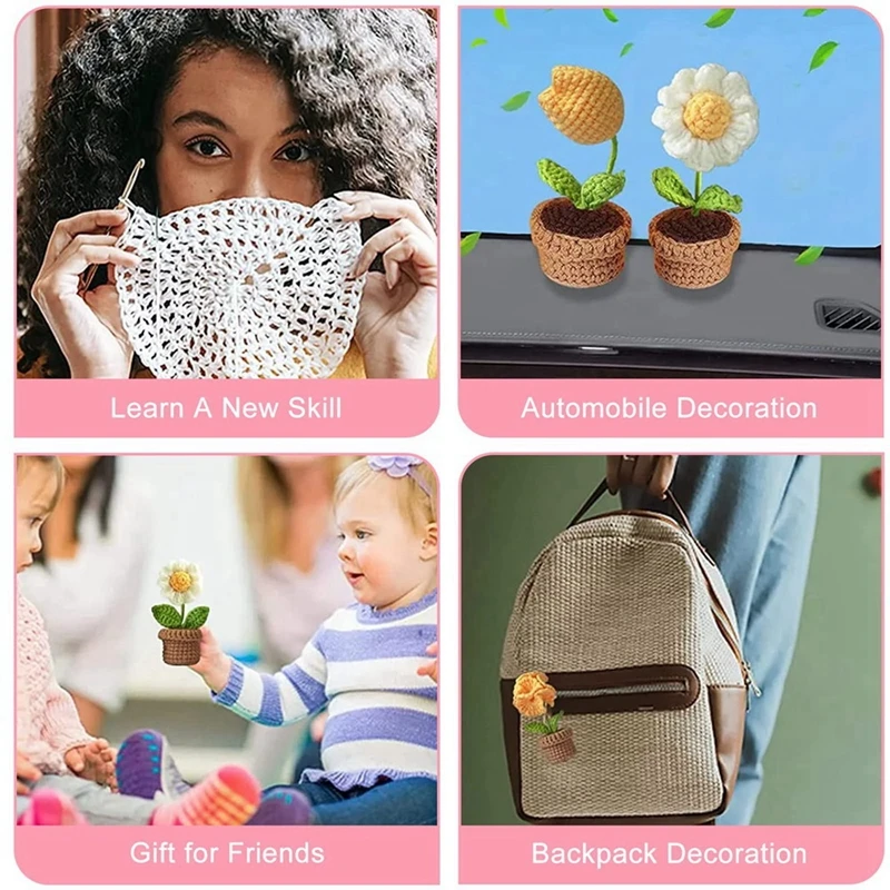 Beginner Crochet Set -6 Pcs Easy Crochet Flower Set Kit For Adult With Step By Step Video Tutorial Potted Plants For Home Decor