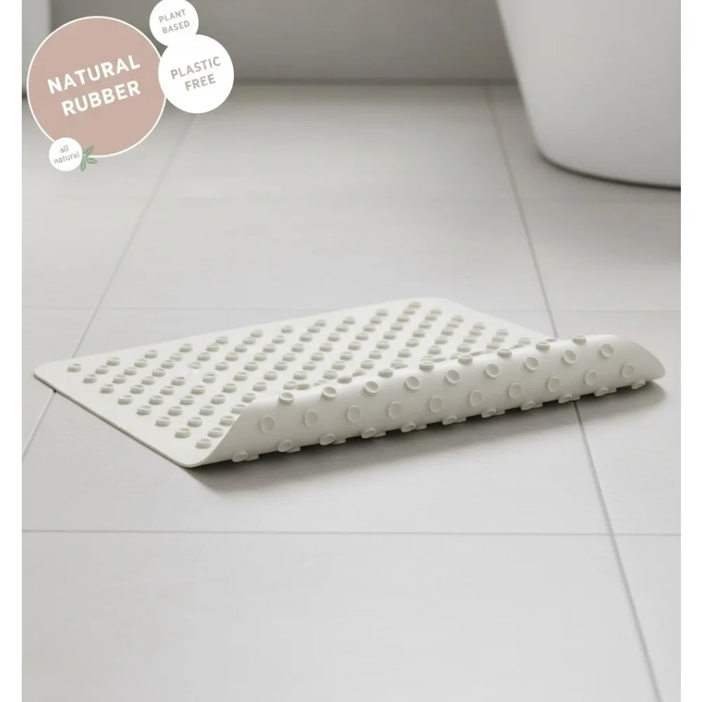 

Natural Rubber Non-Slip Bath Mat - 299 Suction Cups, Safe for All Ages, Eco-Friendly Marble Design