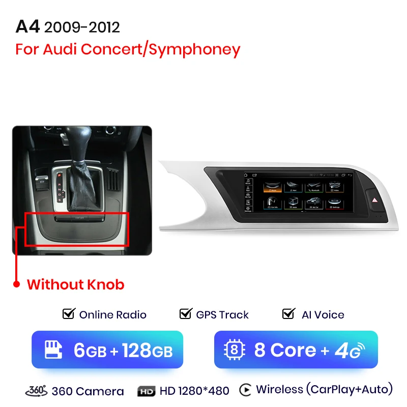 Junsun 8.8 Inch Carplay Voor Apple Car Radio Multimedia Voor Audi A4 A4l B8 2009-2016 4G Bluetooth Draadloze Android Auto Stereo
