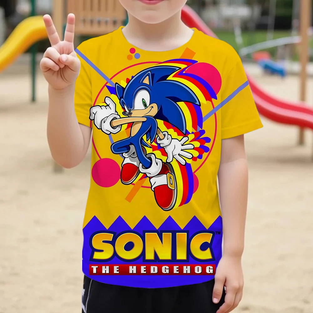 

2024 Classic Anime Sonic T-Shirt 3d Printed Kids Funny Cartoon Fashion Kid Tops