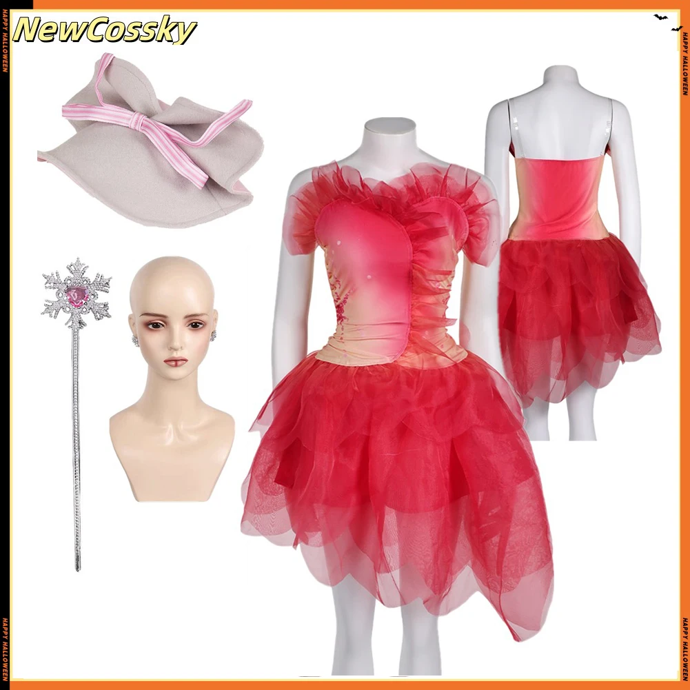 Glinda Cosplay Red Vest Bud Skirt Dress Wiked Disguise Costume Hat Magic Wand Women Halloween Outfits Party Suit Accessories