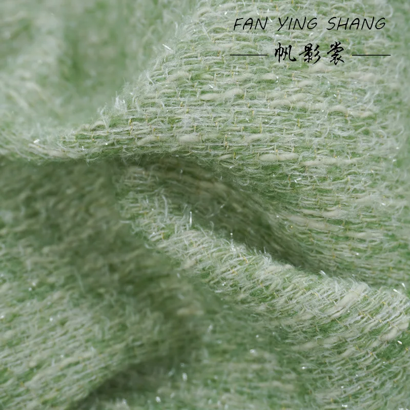 

2025 Pale Green Shine Wool Tweed Fabric For Coat Telas Para Costura Tissus Couture ткань Cloth Material Sewing Stoff Tecido Diy