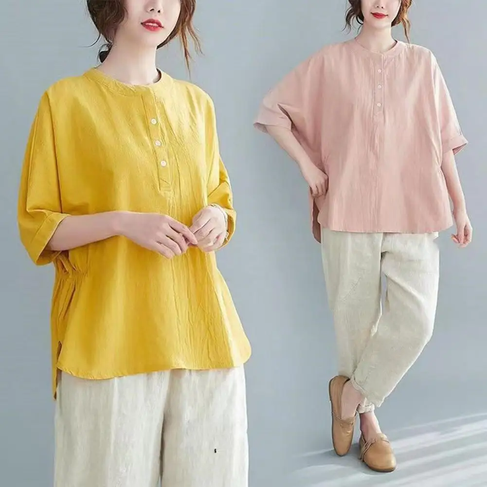 

Women Two Piece Set Stylish Women's Two-piece Set with 3/4 Sleeve Crew Neck Button Top Wide Leg Pants Summer Loungewear for Days