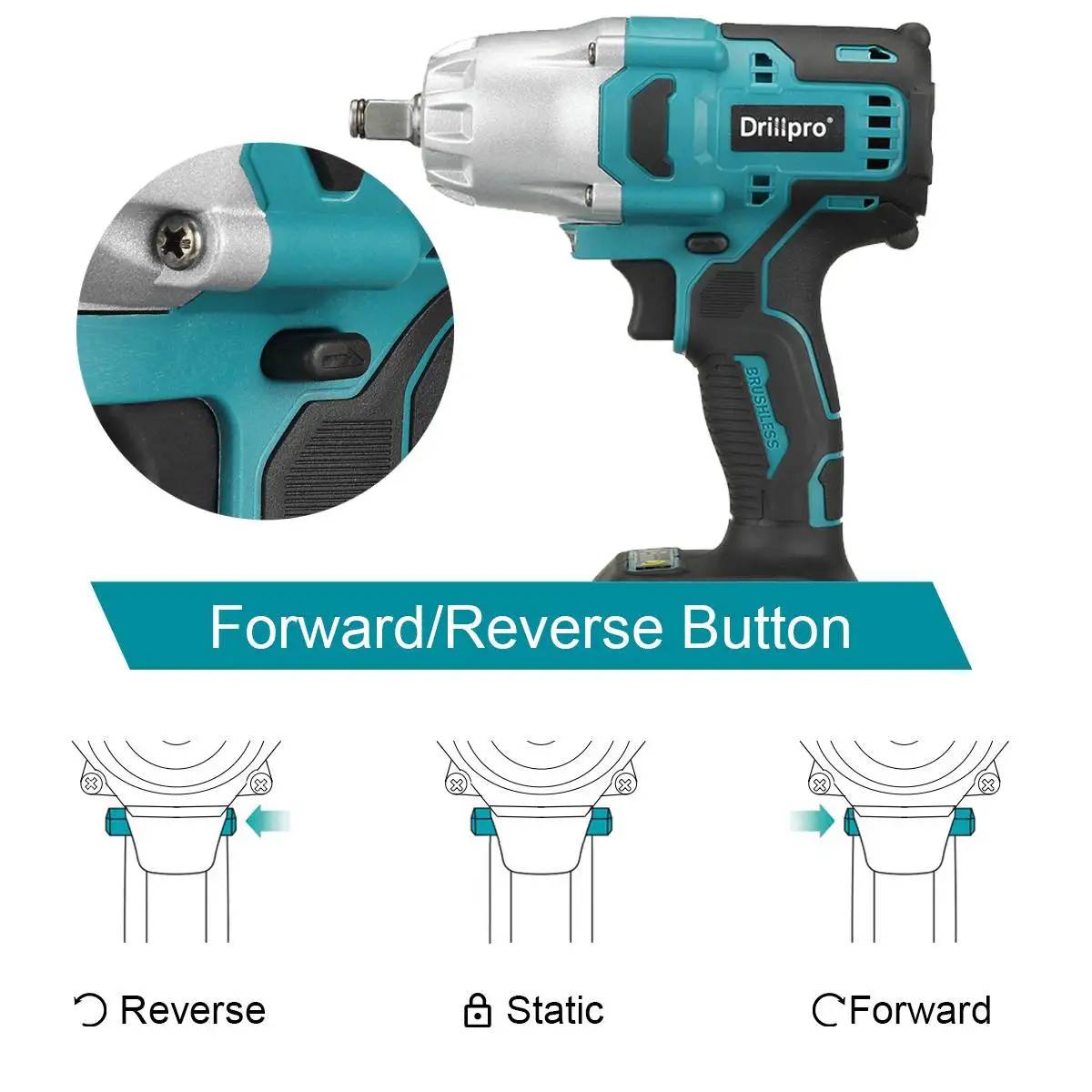 Drillpro 2000N.M Brushless Electric Impact Wrench For Makita 18V Battery 1/2\