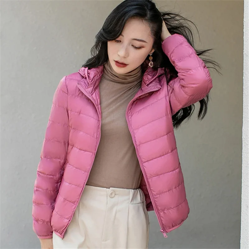Ultra Light White Duck Down Jacket 2025 Autumn Winter Women Warm Hat Detachable Hooded Coat Female Short Puffer Parkas Tops