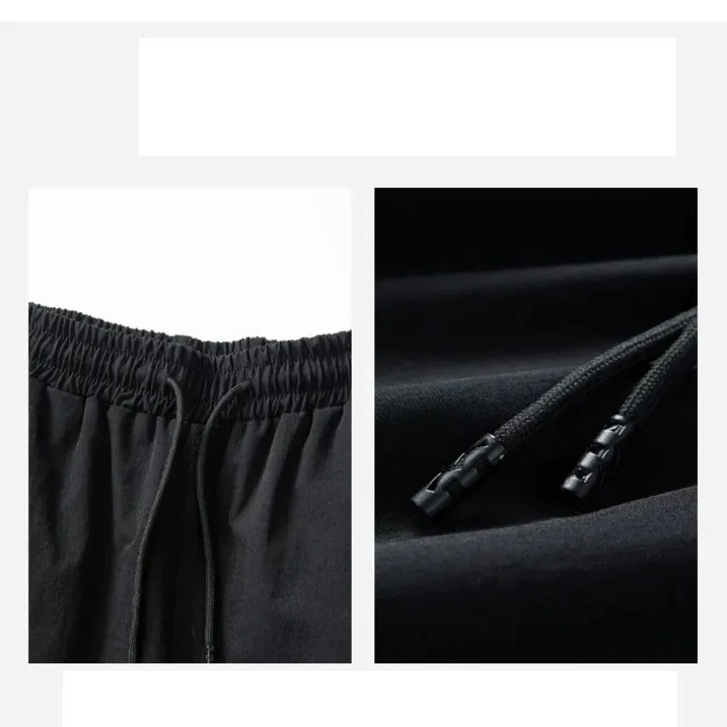 Men's Spring Autumn Drawstring Solid Color Pockets Bandage High Waisted Elastic Casual Sweatpants Trousers Clothing Pants