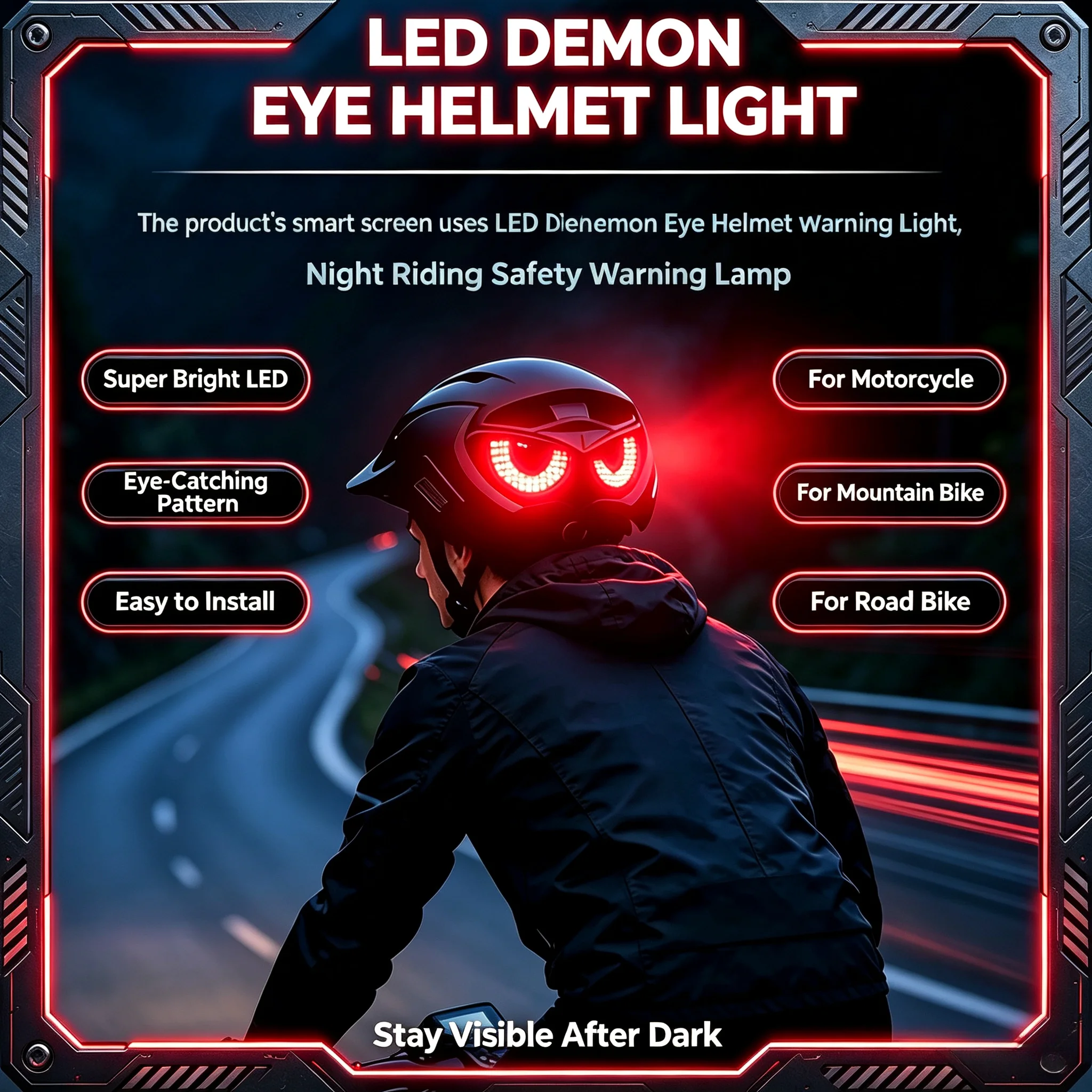 LED Demon Eye Helmet Warning Light Multifunctional Night Riding Safety Lamp Exterior Accessories For Motorcycle Mountain Road Bi
