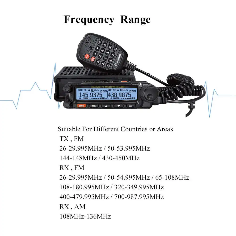 WOUXUN KG-UV980P 50W Quad Band Mobile Radio VHF & UHF Air Band Receiving Cross Band Repeater Car Walkie Talkie