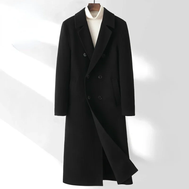 AYUNSUE abrigo de lana de doble cara de gama alta para hombre, gabardina larga por encima de la rodilla de invierno 100% de lana, chaqueta de lana bonita para hombre