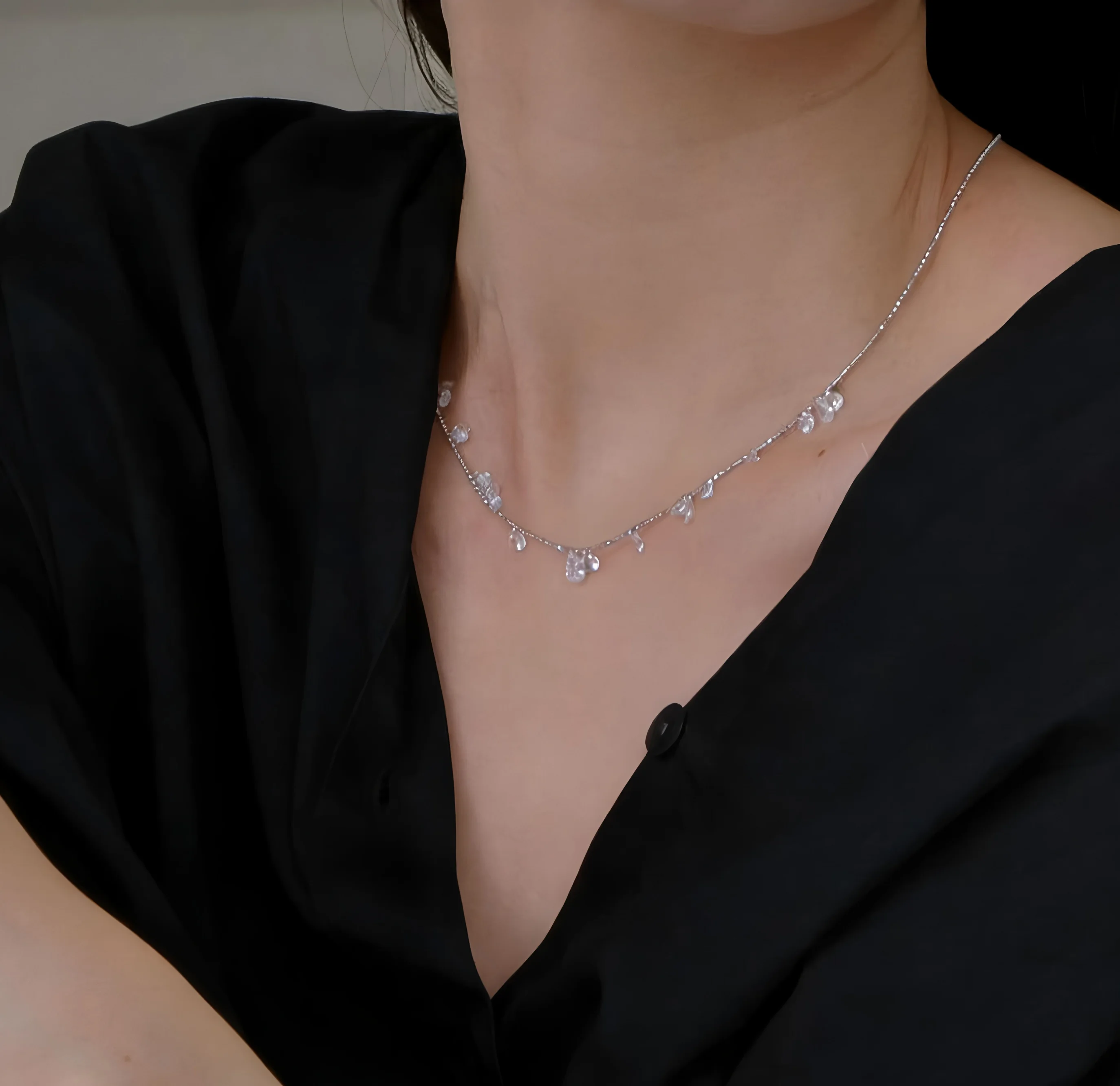 

PANJBJ Колье из стерлингового серебра 925 пробы с кристаллами в форме капли для женщин, нежное, романтичное, универсальное, элегантное украшение, подарок, дропшиппинг