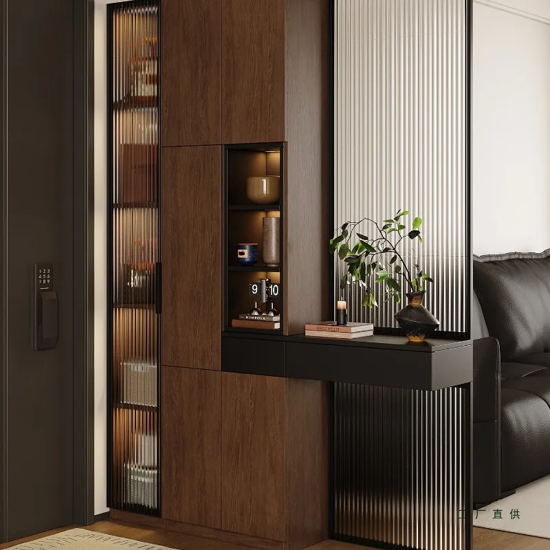 

French retro style living room partition entrance cabinet shoe cabinet integrated combination door screen storage cabinet