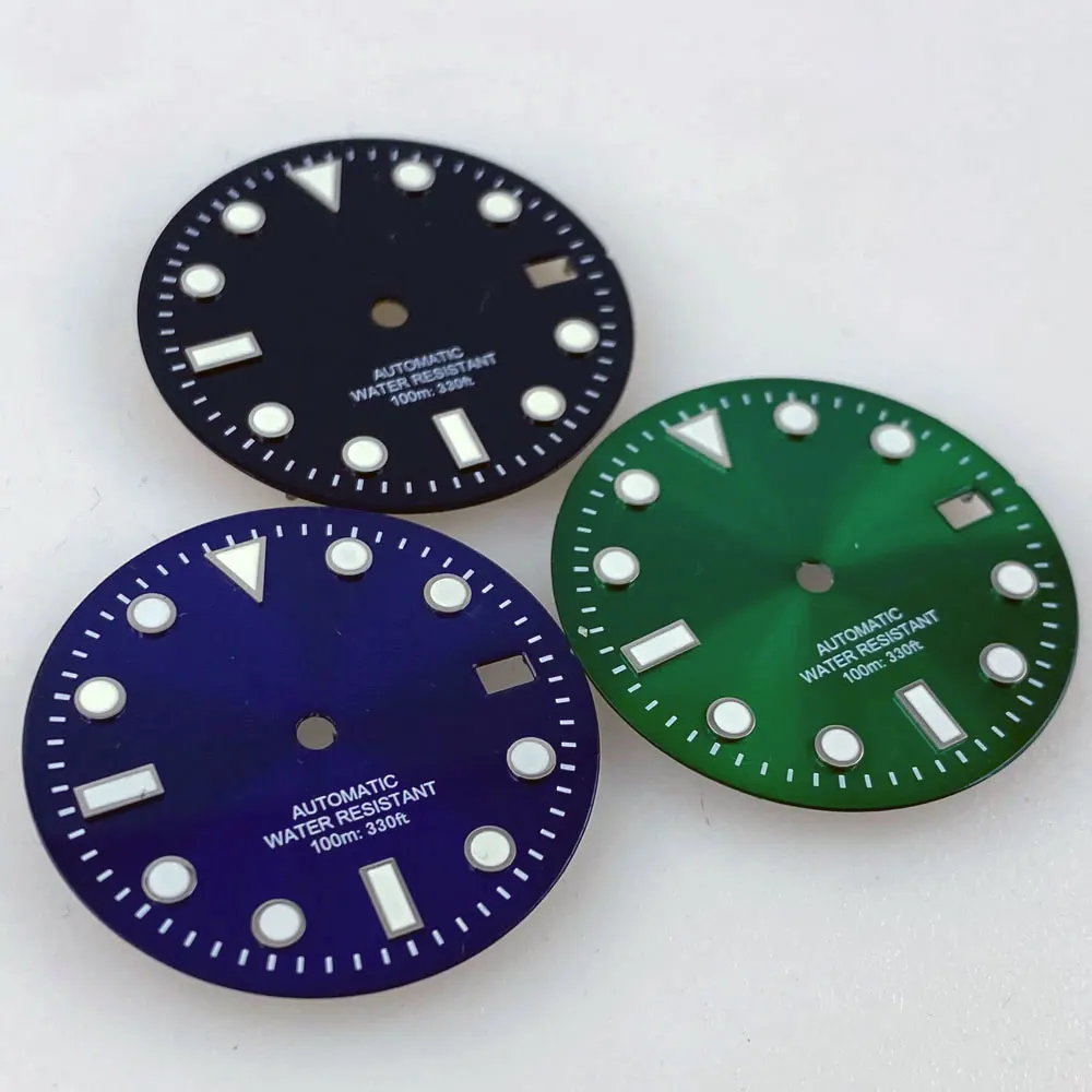 New 29mm Sunburst Green Black Blue Gloss Watch Dial for NH35 NH36 Movement Green Luminous For Dive Men Watch Accessories Parts