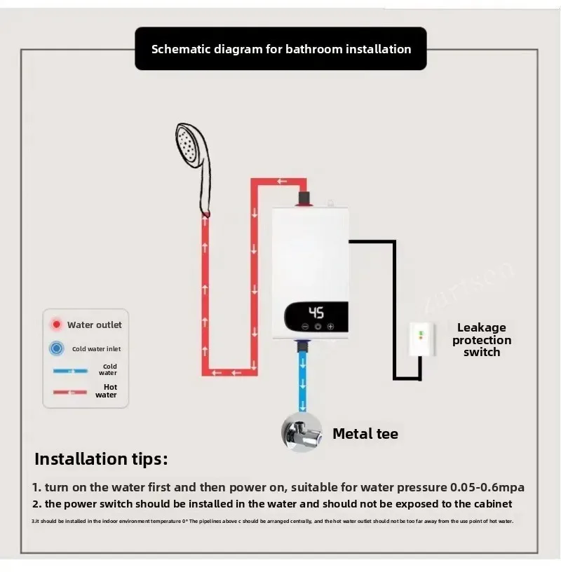 Instant Water Heater 220V 5500W Portable Electric Water Heater for Bathroom Hot Water Shower Home Kitchen Heating