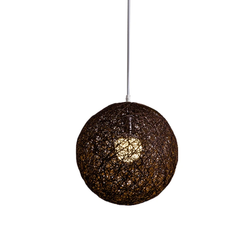 2x Koffie/Gele Bamboe, Rotan En Hennepbal Kroonluchter Individuele Creativiteit Bolvormige Rotan Nest Lampenkap
