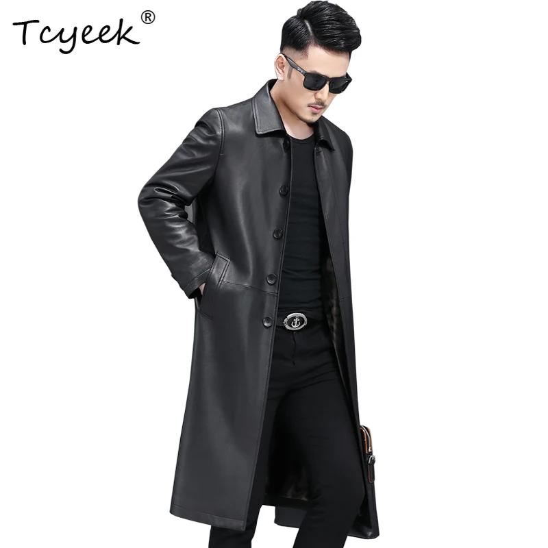 

Tcyeek Real Sheepskin Spring Autumn High End Trendy Lapel Black Long Men's Genuine Leather Jacket Chaqueta Cuero Hombre 가죽 자켓