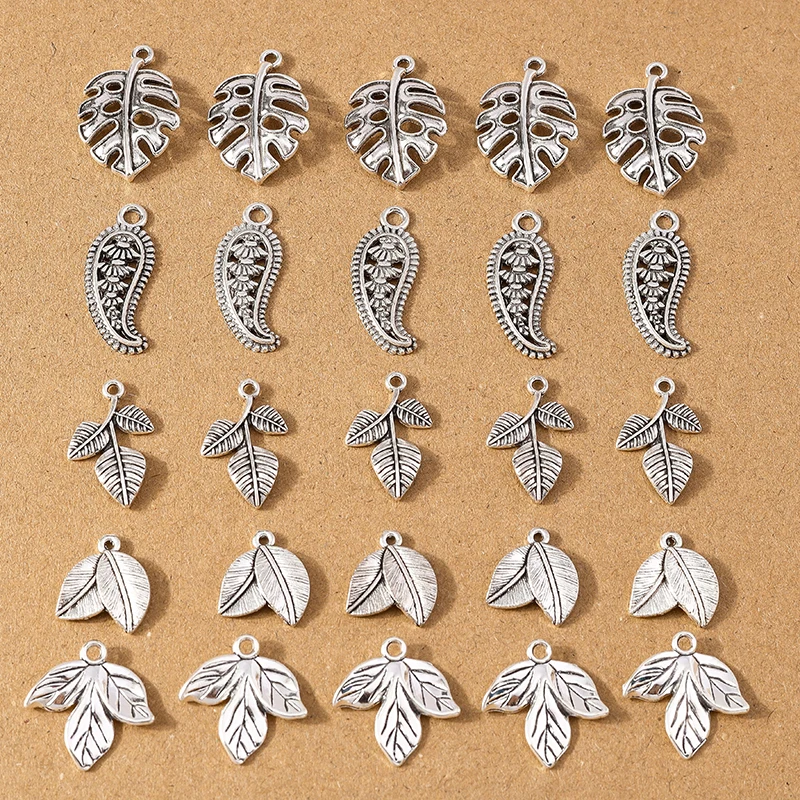 20pcs  Antique Silver Leaf Charm Pendants for Jewelry Making DIY Necklace Earrings Bracelet Accessories Supplies