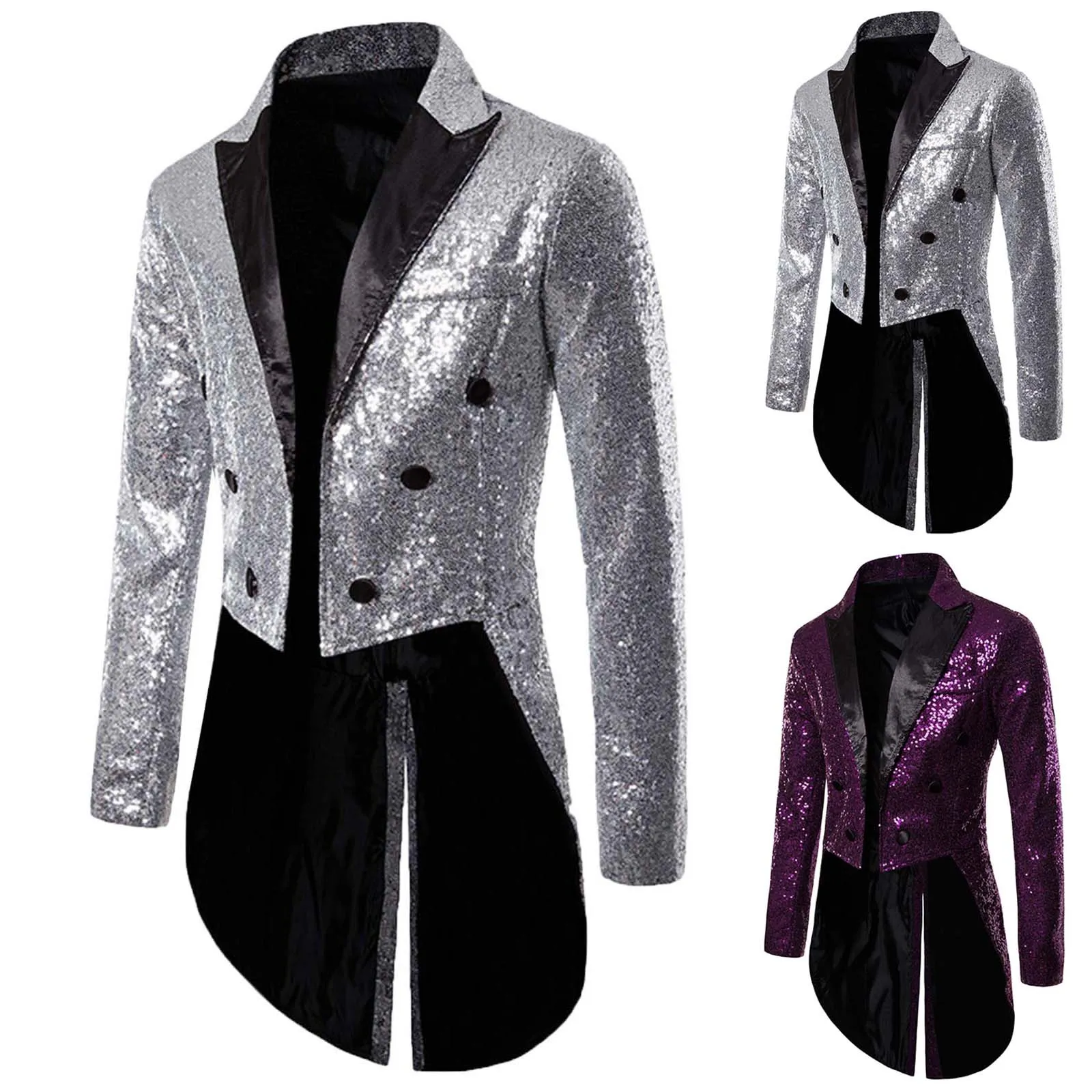 

Men Perform Costume Jacket Tailcoat Daily Glitter Lapel Mens Nightclub Party Sequin Shiny Male Comfy Fashion Hot Stage costume