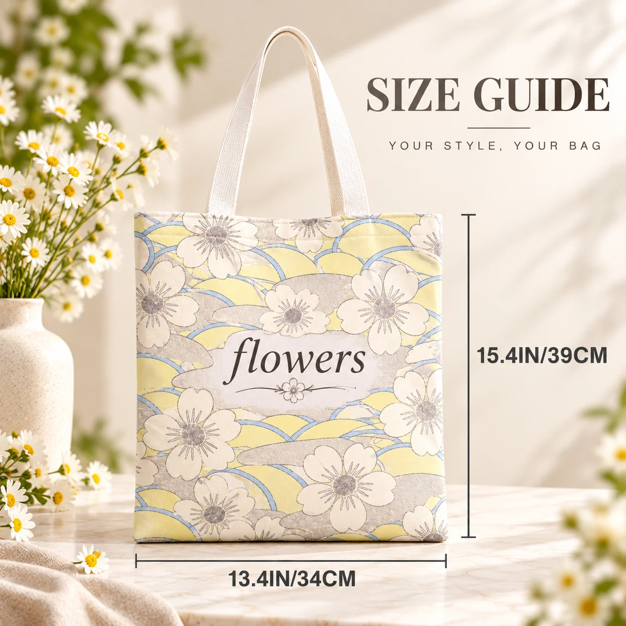Custom Tote Bag Personalized Photo Logo Print Faux Linen Fabric Reusable Shopping Tote Bag for Beach Travel Grocery Daily Use