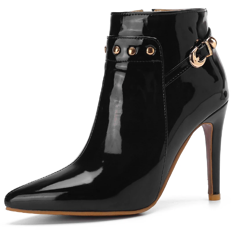 Fashion Women\'s Ankle Boots Patent Black Green Short Boot Point Waterproof High Heels Party Dance Shoes Female Large Size 45 50