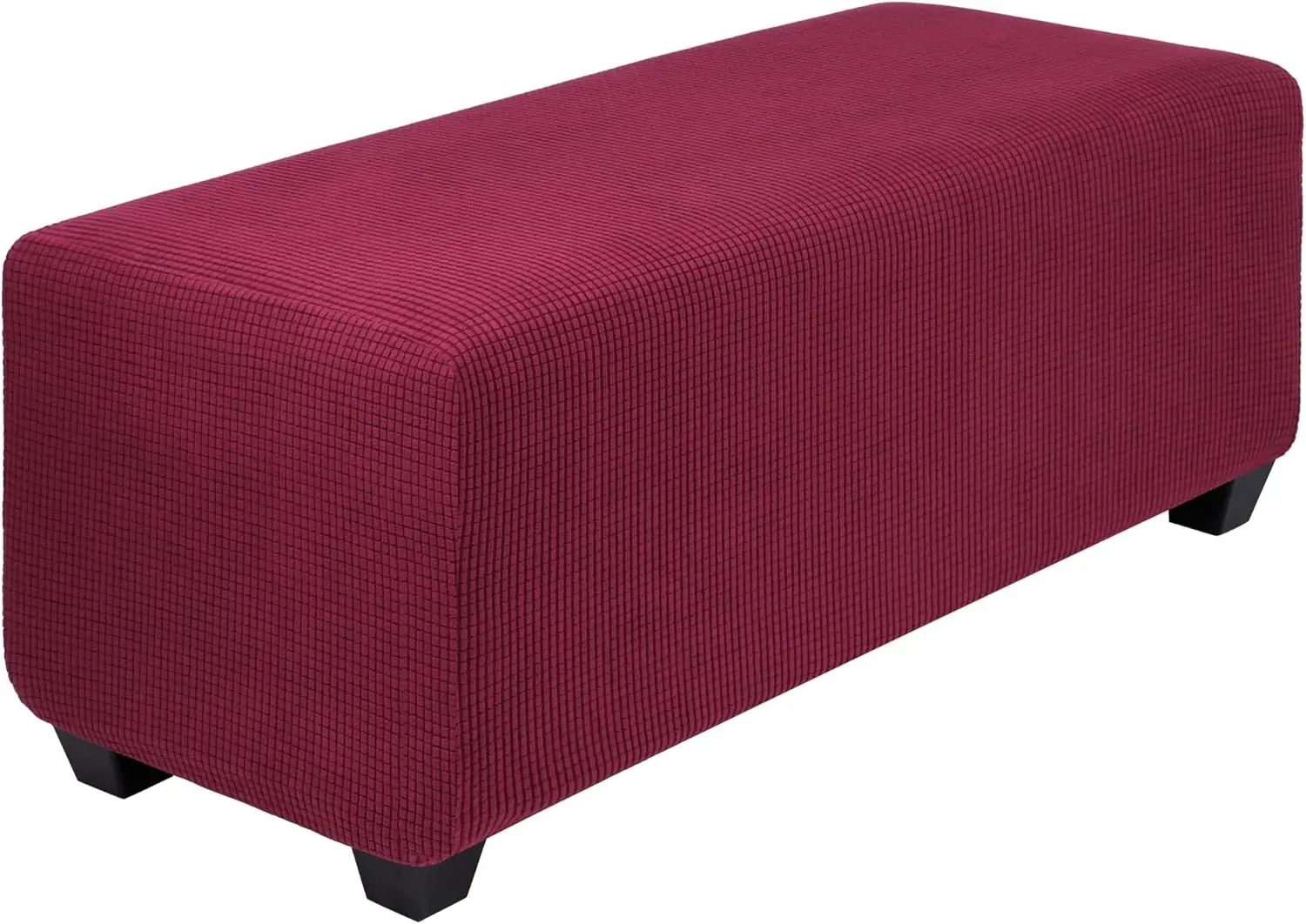 

High Stretch Ottoman Cover With Elastic Bottom, Soft Slipcover Jacquard Fabric Small Checks Rec Storage Stool Cover Furniture
