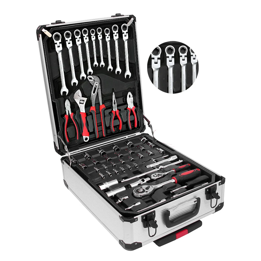 399-piece tool set with movable head double open wrench, suitcase set