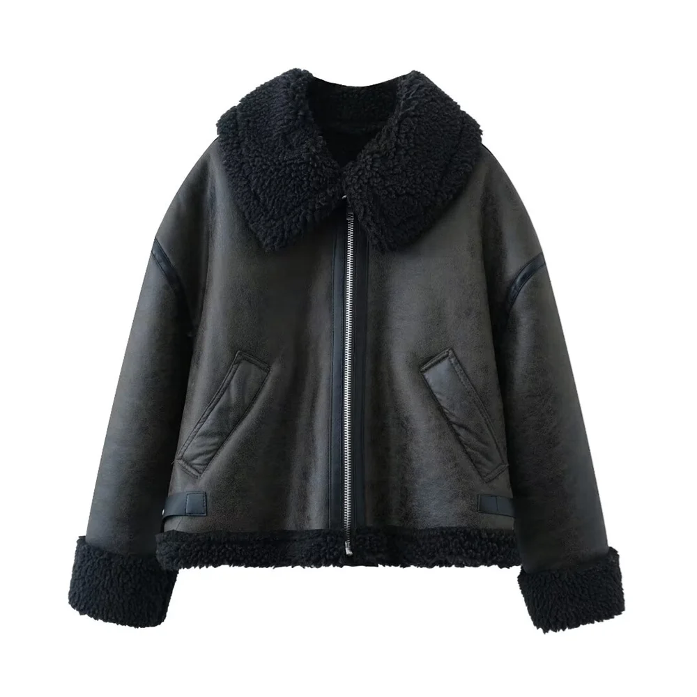 

UNIZERA 2024 Autumn/Winter New Product Fashionable and Casual Women's Wear Fur Integrated Double sided Jacket Coat