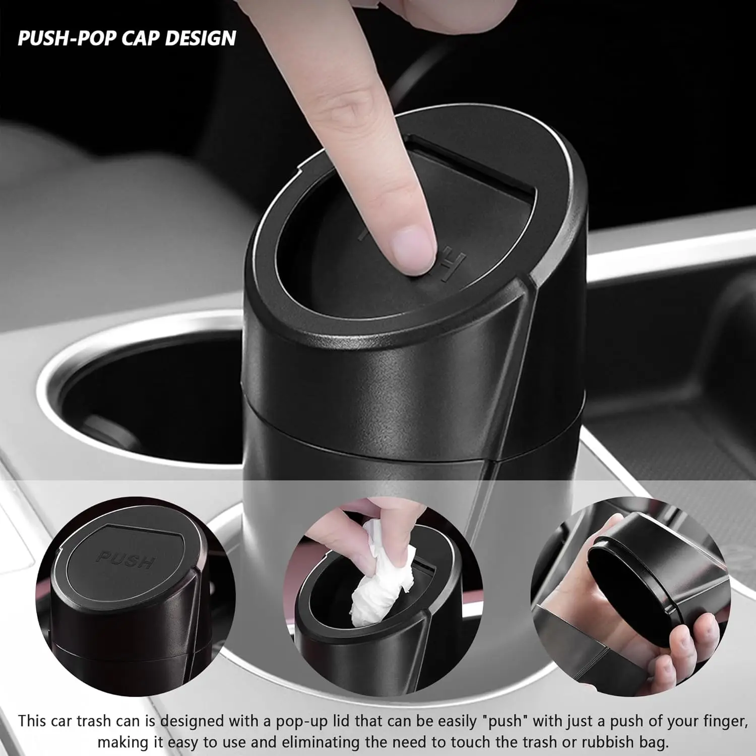 

Car Trash Can with Lid Push-Pull Multi-Function Car Trash Can Storage Box Organizer Interior Accessories Suitable for Most Cars