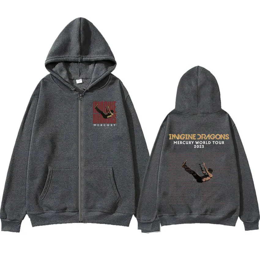 Imagine Dragons Loom Tour Zipper Hoodie Men Women Retro Hip Hop Fashion Zip Up Sweatshirt Casual Fleece Pullovers Hoodies Jacket