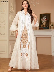 Siskakia Sequins Dresses For Women's Jalabiya Ramadan V-Neck Flare Sleeve Kebaya Dubai Moroccan stylish Loose abaya 2024