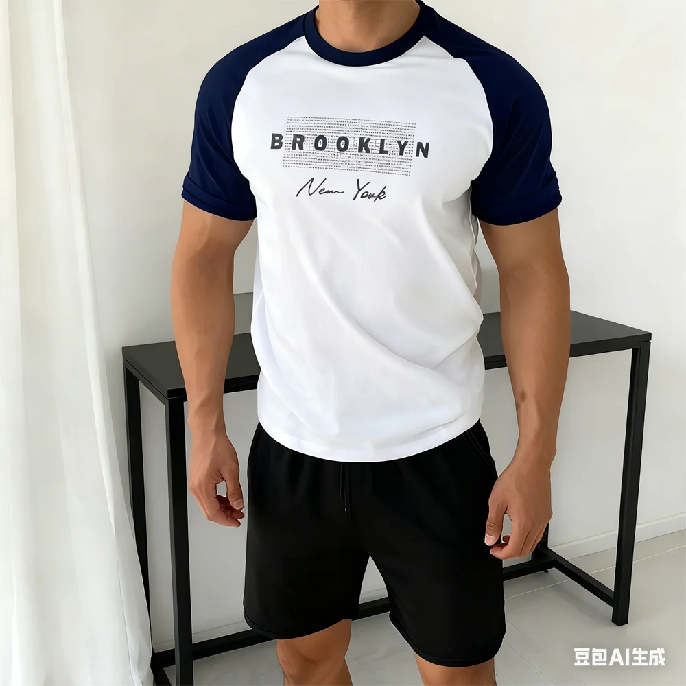 

Минималистичный мужской комплект футболок с буквенным принтом Нью-Йорка, летняя мода для отдыха, повседневные шорты с круглым вырезом и короткими рукавами, мужской костюм из двух предметов
