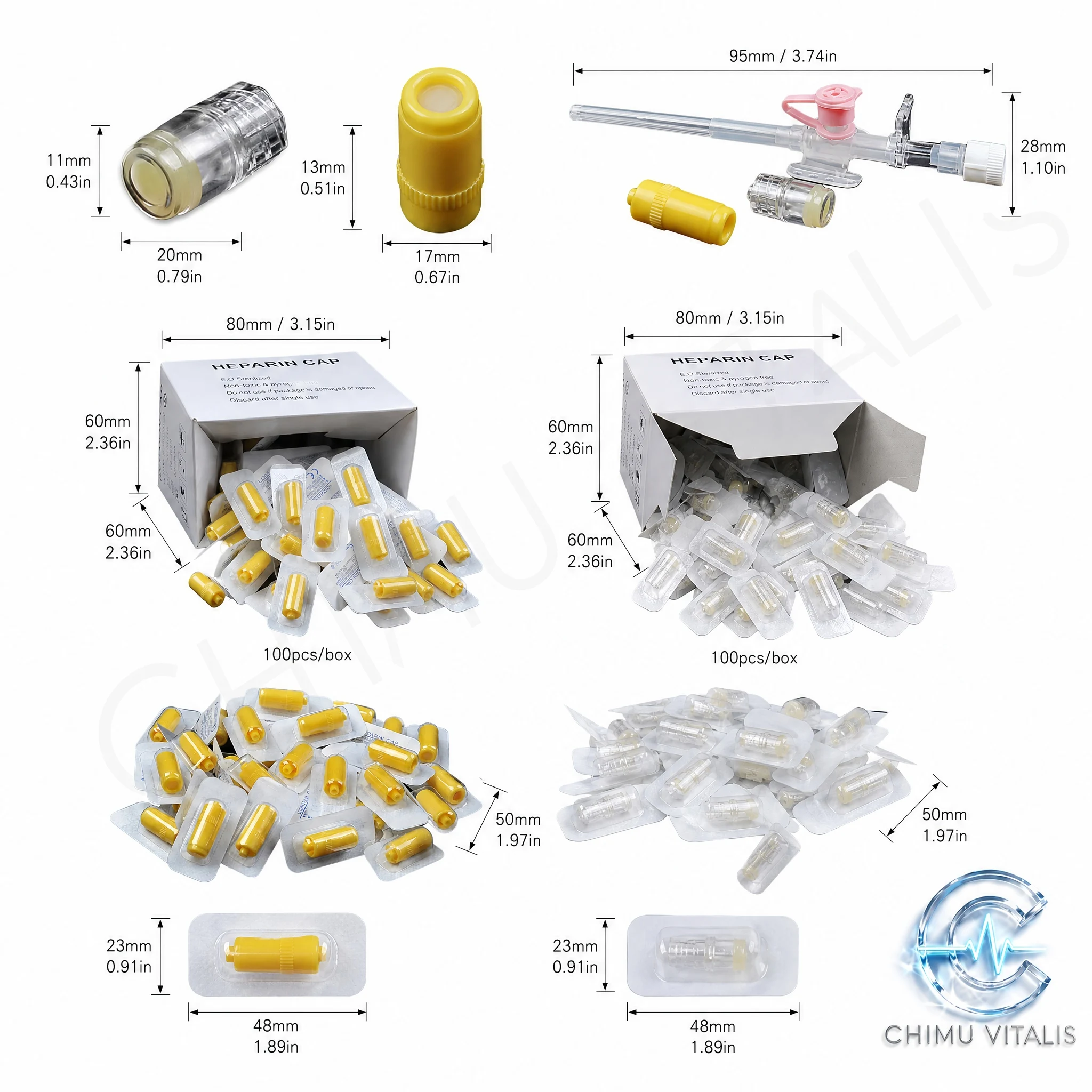 【CHIMU VITALIS 】Disposable IV Port Protective Cap Plastic End Cap White Yellow 50 100 300 600 Pieces
