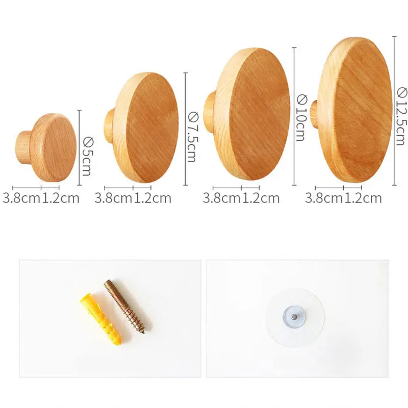 

Wooden Round-Shaped Coat Hook Wall Hanging Simplicity Clothes Rack Bag Key Holder Kitchen Gadgets Accessories Home Storage Organ