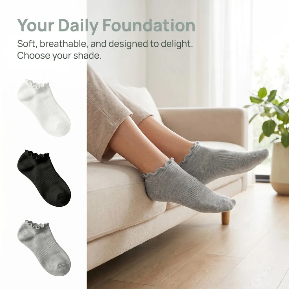 6Pairs Cute Thin No Show Socks Anti-friction Frilly Women Ruffle Socks Sweat-Absorbent Breathable Ankle Socks Home