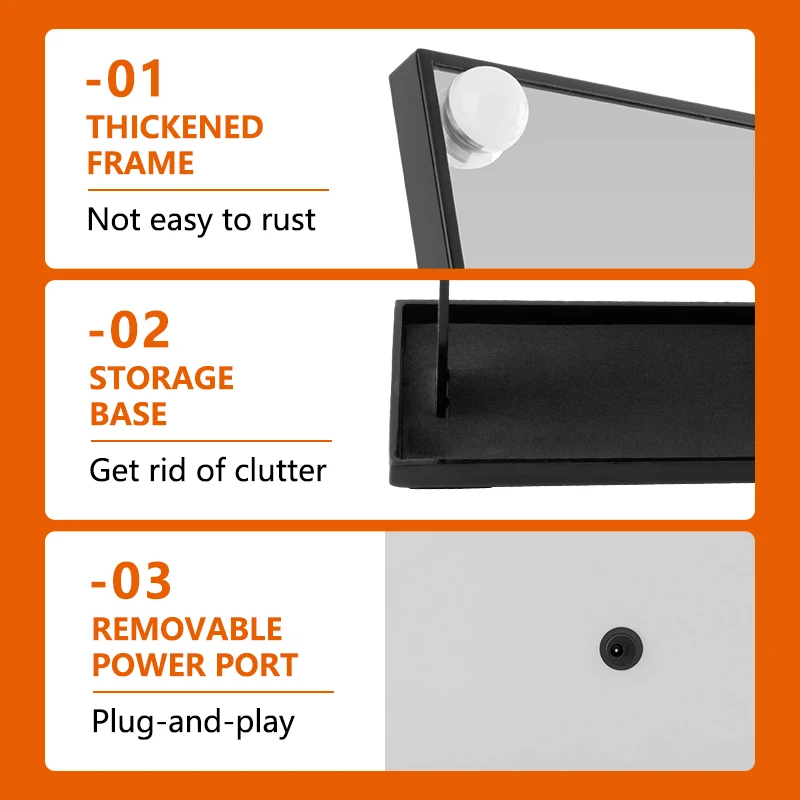 LED 테이블 메이크업 거울, 터치 컨트롤 디밍이 가능한 전구, 3가지 조명 색상 무단계 조광, 눈부심 방지용 반투명 커버